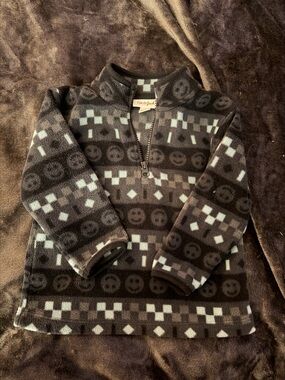 Cat & Jack Black and Gray Patterned Fleece Half-Zip Sweater